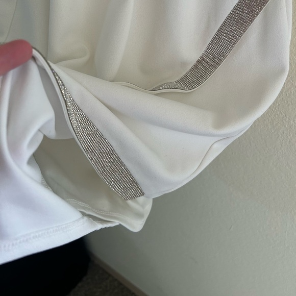 BCX Asymmetrical-Hem Rhinestone Dress Halter Off White Body-con Spandex Size M - Picture 8 of 10